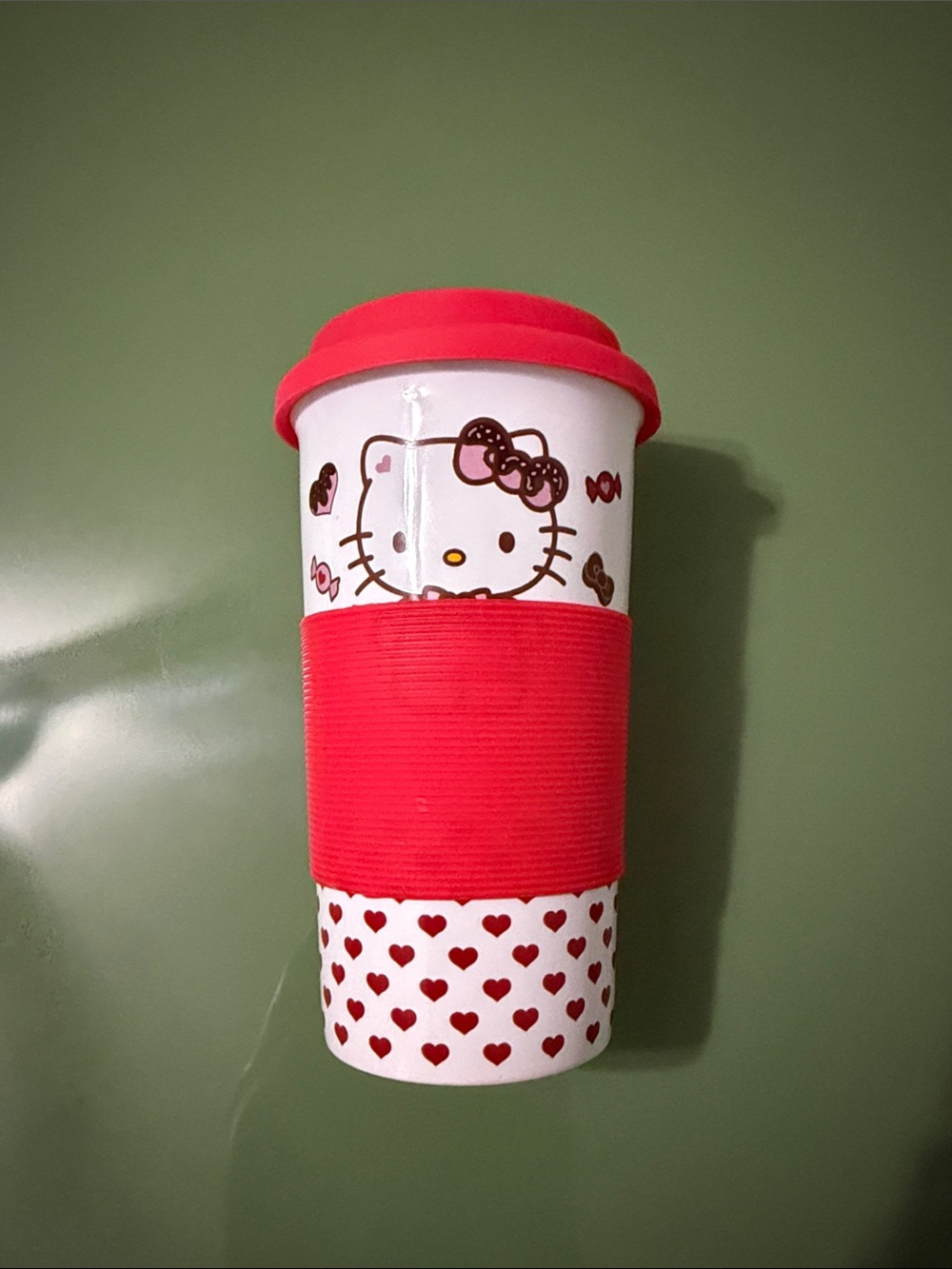 Hello Kitty Pink and White Travel Tumbler with Heart Design